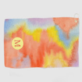 Waterverf Monogram Oranje Geel Blauw Lavender Golfhanddoek (Horizontaal)