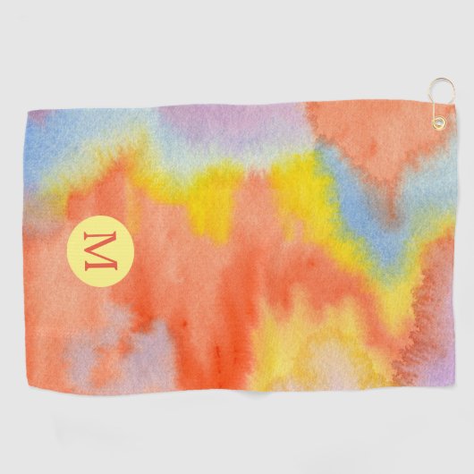 Waterverf Monogram Oranje Geel Blauw Lavender Golfhanddoek (Horizontaal)