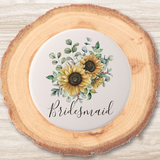 Waterverf Monogram Oude Landelijke Zonnebloem Ronde Button 7,6 Cm