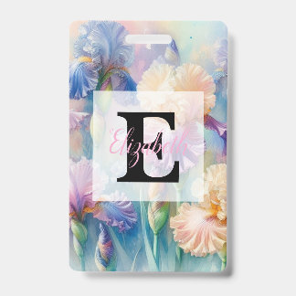 Waterverf monogram paarse iris bloemen badge