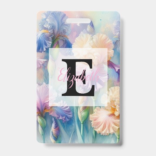 Waterverf monogram paarse iris bloemen badge (Voorzijde)