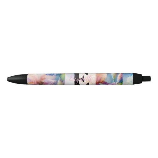 Waterverf monogram paarse iris bloemen zwarte inkt pen (Voorkant)