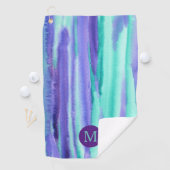Waterverf Monogram Paarse Turquoise Stripes Paint Golfhanddoek (Insitu)