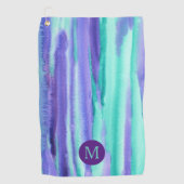 Waterverf Monogram Paarse Turquoise Stripes Paint Golfhanddoek (Voorkant)