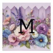 Waterverf monogram pastelkleuren op paarse houtsoo perfect poster (Voorkant)