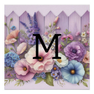 Waterverf monogram pastelkleuren op paarse houtsoo perfect poster