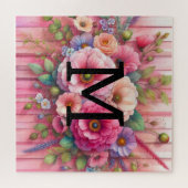 Waterverf monogram pastelkleuren op roze hout legpuzzel (Horizontaal)