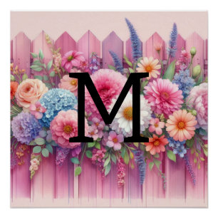 Waterverf monogram pastelkleuren op roze hout perfect poster