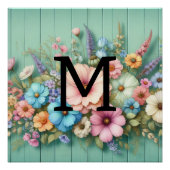 Waterverf monogram pastelkrijt op blauwgroen hout perfect poster (Voorkant)