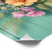 Waterverf monogram pastelkrijt op blauwgroen hout perfect poster (Hoek)