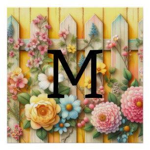 Waterverf monogram pastelkrijt op geel hout perfect poster