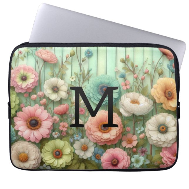 Waterverf monogram pastelkrijt op groen hout laptop sleeve (Voorkant)