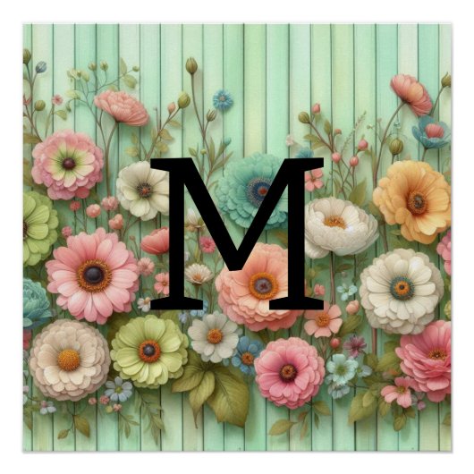 Waterverf monogram pastelkrijt op groen hout perfect poster (Voorkant)