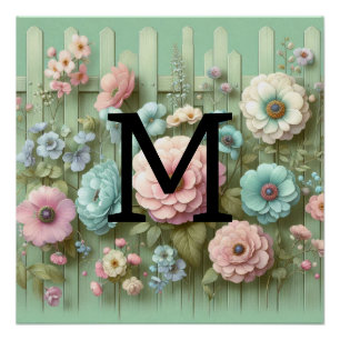 Waterverf monogram pastelkrijt op groen hout perfect poster