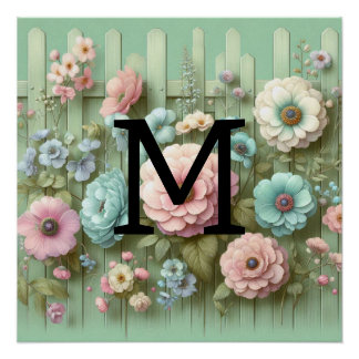 Waterverf monogram pastelkrijt op groen hout perfect poster