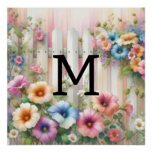 Waterverf monogram pastelkrijt op wit hout perfect poster