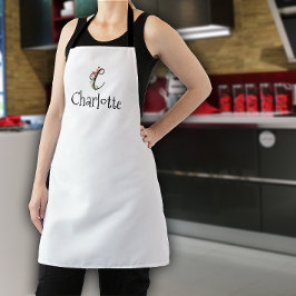 Waterverf monogram rode bloemen schort