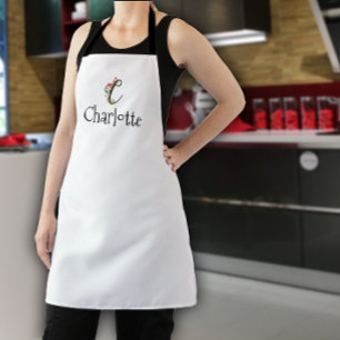 Waterverf monogram rode bloemen schort