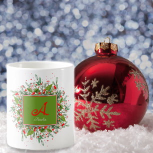 Waterverf monogram Rode Kerstmis Koffie Mok