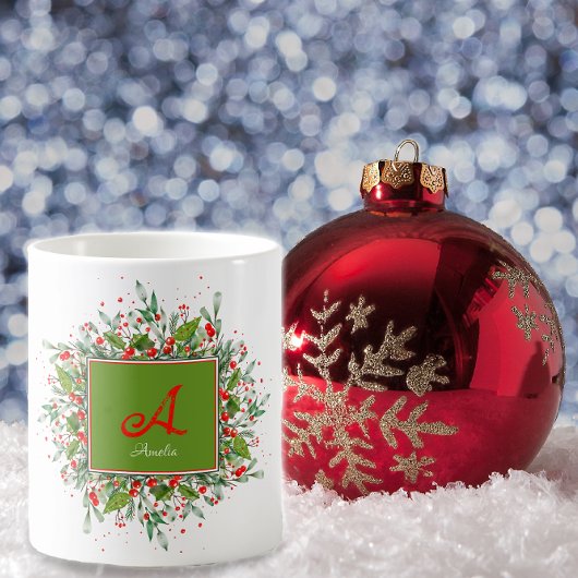 Waterverf monogram Rode Kerstmis Koffie Mok