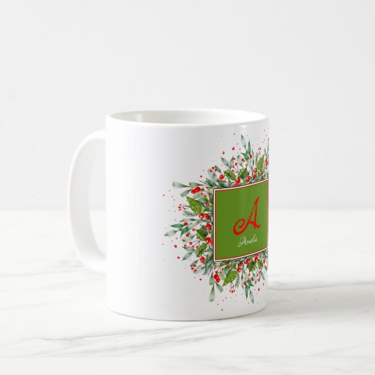 Waterverf monogram Rode Kerstmis Koffie Mok (Voorkant links)