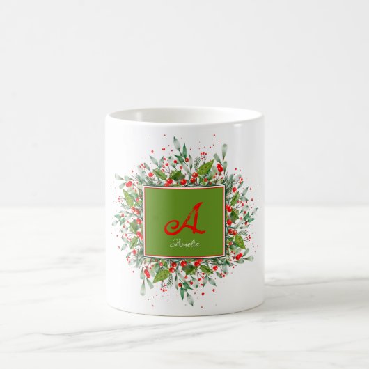 Waterverf monogram Rode Kerstmis Koffie Mok (Center)
