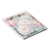 Waterverf monogram roze blauwe pioenrozen notitieblok (Schuin)