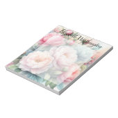 Waterverf monogram roze blauwe pioenrozen notitieblok (Linkerzijde)