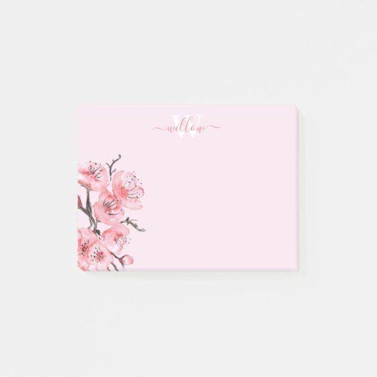 Waterverf monogram roze Cherry Blossom Post-it® Notes (Voorkant)