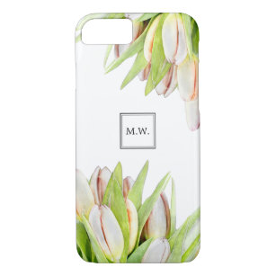 Waterverf Monogram roze en groene tulpen iPhone 8/7 Hoesje