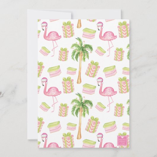 Waterverf Monogram Roze Flamingo Crest Kerstmis Kaart (Achterkant)