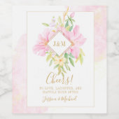 Waterverf Monogram Roze Floral Wedding Logo Wijn Etiket (Enkel label)