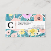 Waterverf monogram roze geel Floral Polka Dots Visitekaartje (Achterkant)
