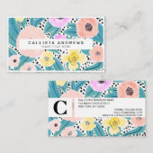 Waterverf monogram roze geel Floral Polka Dots Visitekaartje (Voorkant / Achterkant)