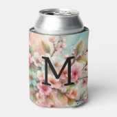 Waterverf monogram roze kersenbloesem blikjeskoeler (Blikje Voorkant)