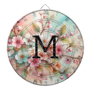 Waterverf monogram roze kersenbloesem dartbord
