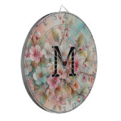 Waterverf monogram roze kersenbloesem  dartbord (Voorkant Links)