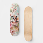 Waterverf monogram roze kersenbloesem persoonlijk skateboard (Voorkant)