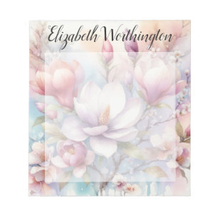 Waterverf monogram roze magnolia bloemen notitieblok