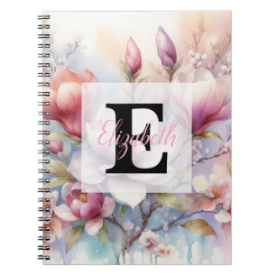 Waterverf monogram roze magnolia bloemen notitieboek