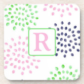 Waterverf Monogram roze marinebloemen Bier Onderzetter (Voorkant)