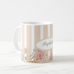 Waterverf monogram rozenstruik met blos koffiemok