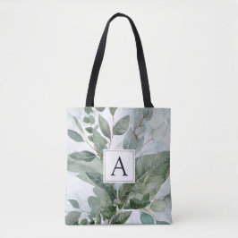 Waterverf Monogram Rustieke Salie Groenelementen Tote Bag