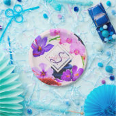 Waterverf Monogram Saffron en Orchid Flowers Zen Papieren Bordje (Feest)