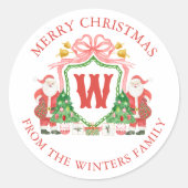 Waterverf Monogram Santa Crest Christmas Ronde Sticker (Voorkant)