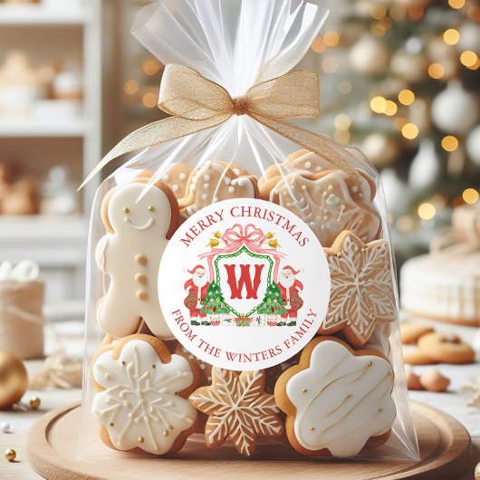 Waterverf Monogram Santa Crest Christmas Ronde Sticker
