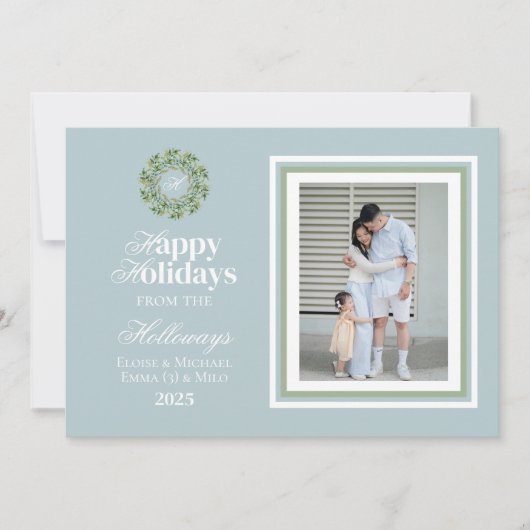 Waterverf Monogram Script Foto Flat Holiday Kaart (Voorkant)