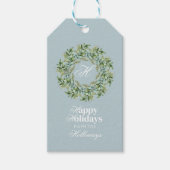 Waterverf Monogram Script Foto Flat Holiday Kaart Cadeaulabel (Voorkant)