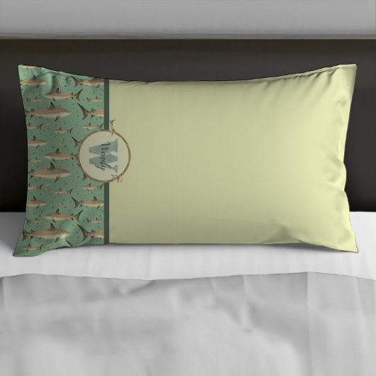Waterverf Monogram Shark Green Pillow Hoesje Set Kussensloop