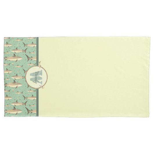 Waterverf Monogram Shark Green Pillow Hoesje Set Kussensloop (Voorkant-Links)